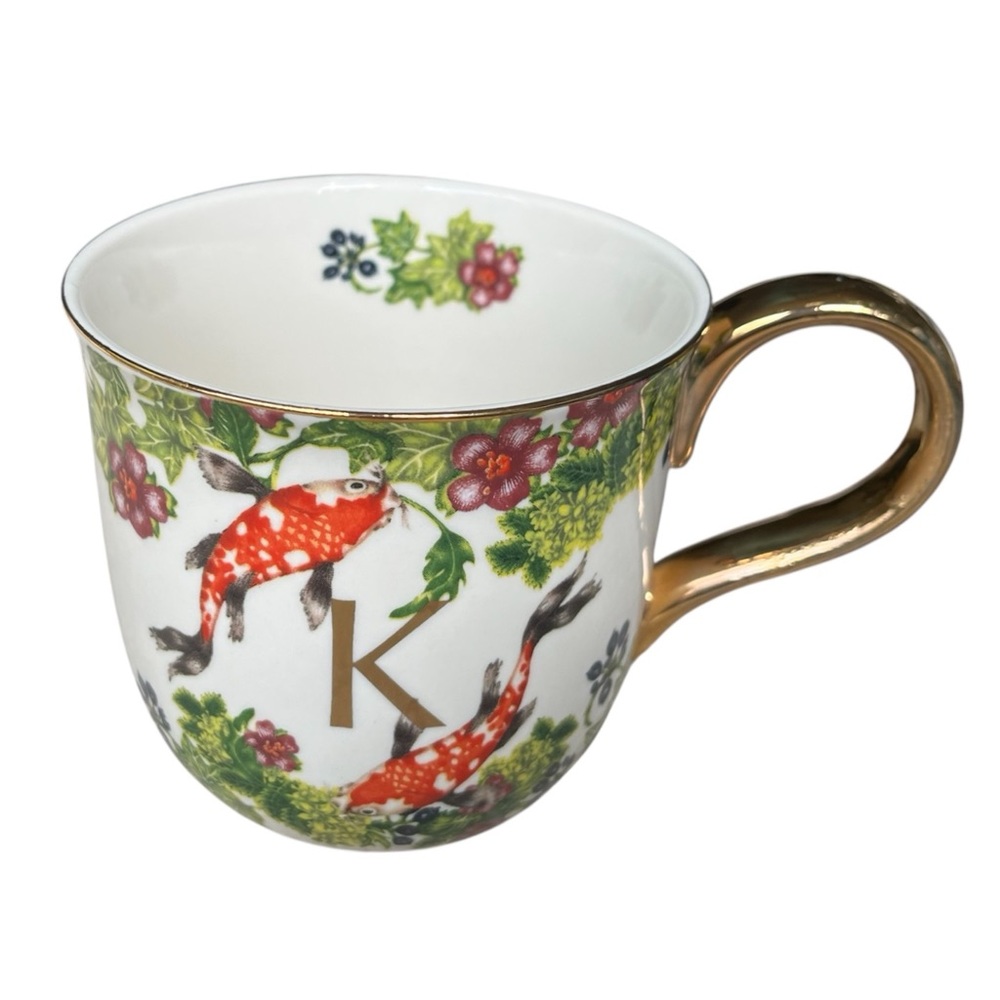 Anthropologie Lou Rota Monogram Nature Mug, Letter “K” Koi - Picture 6 of 11